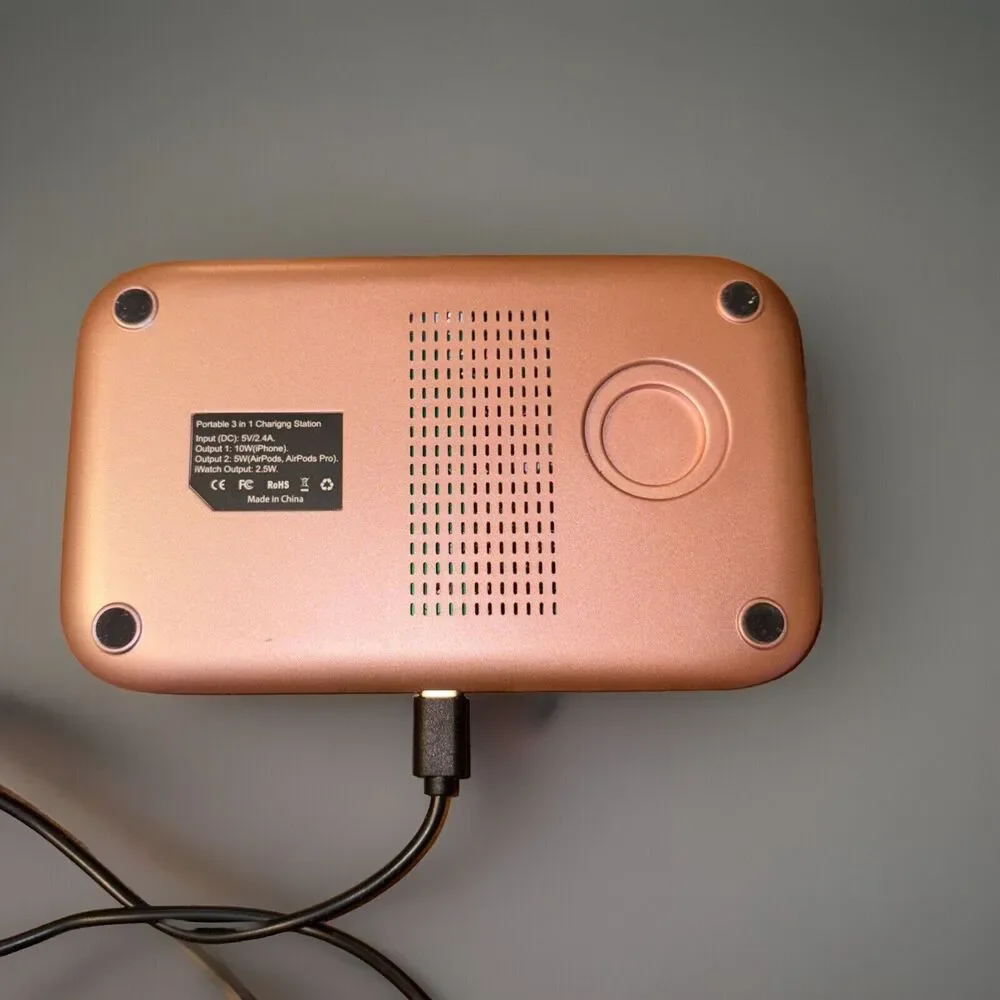 Charging Station 3 in 1 Charger Stand For Apple AirPods Watch iPhone Rose Gold
